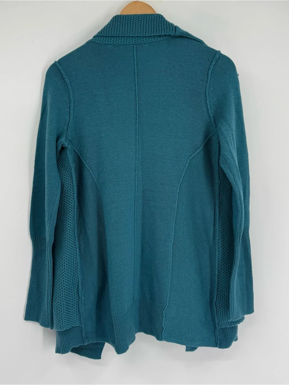 Soft Surroundings NWT Drape Open Front Cardigan Sweater Ruffle Teal Size XS